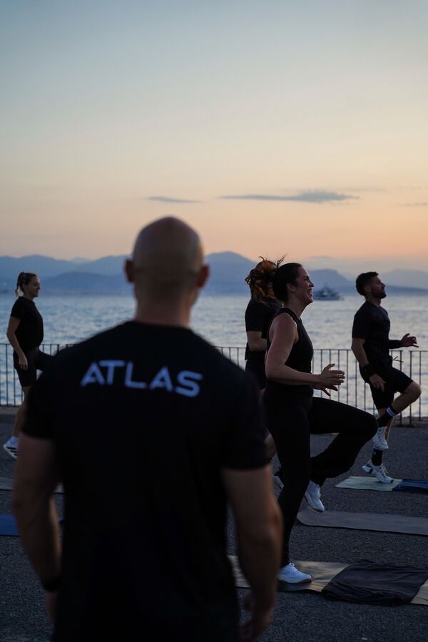 Morning group training session on the Antibes seafront