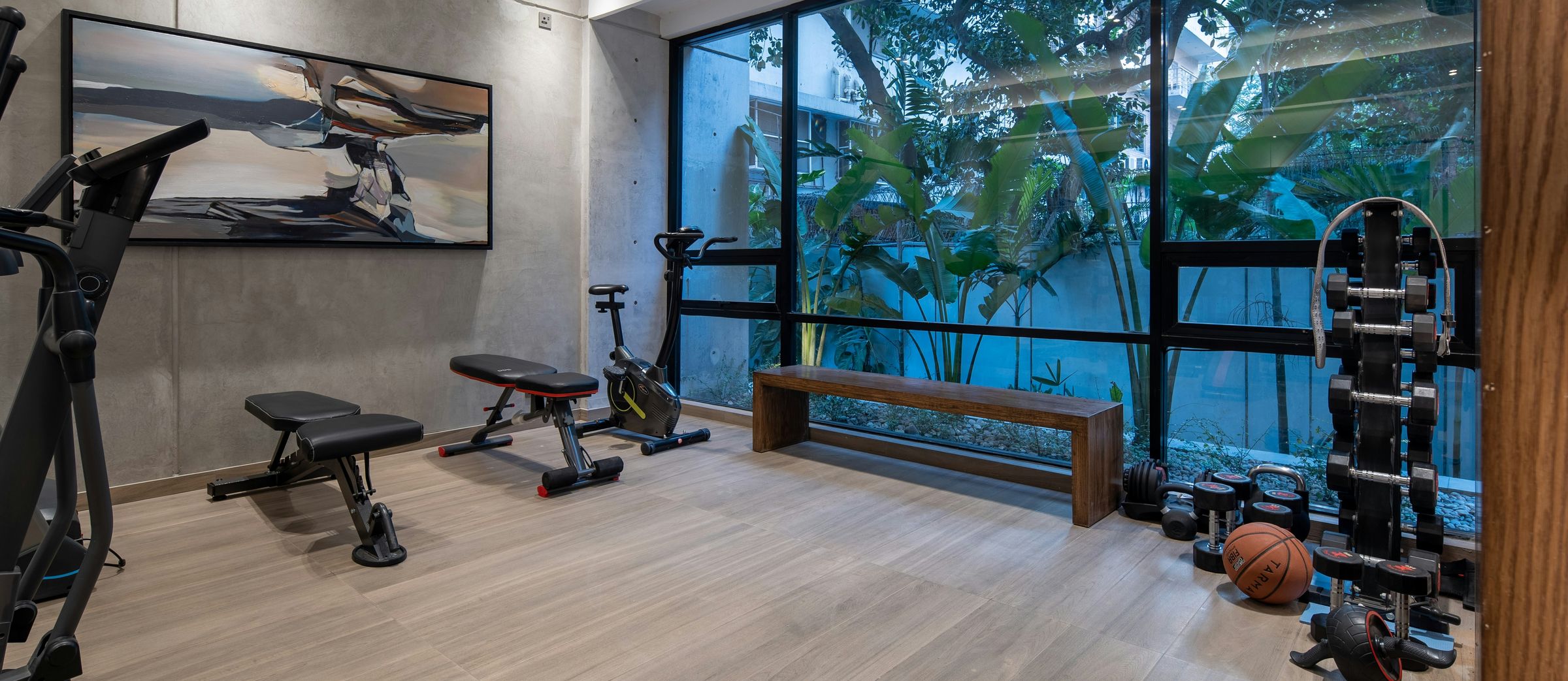 Private training in a villa gym on the French Riviera
